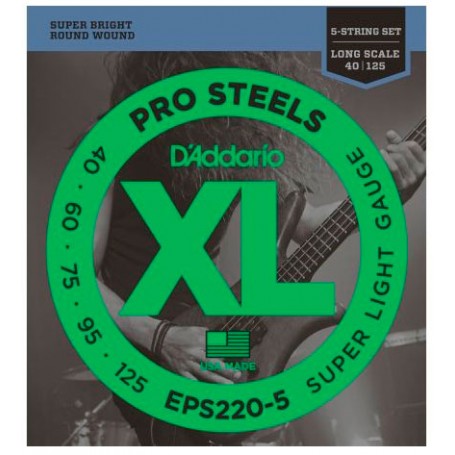 Cuerdas Bajo D'Addario EPS220-5 Pro Steels 40-125