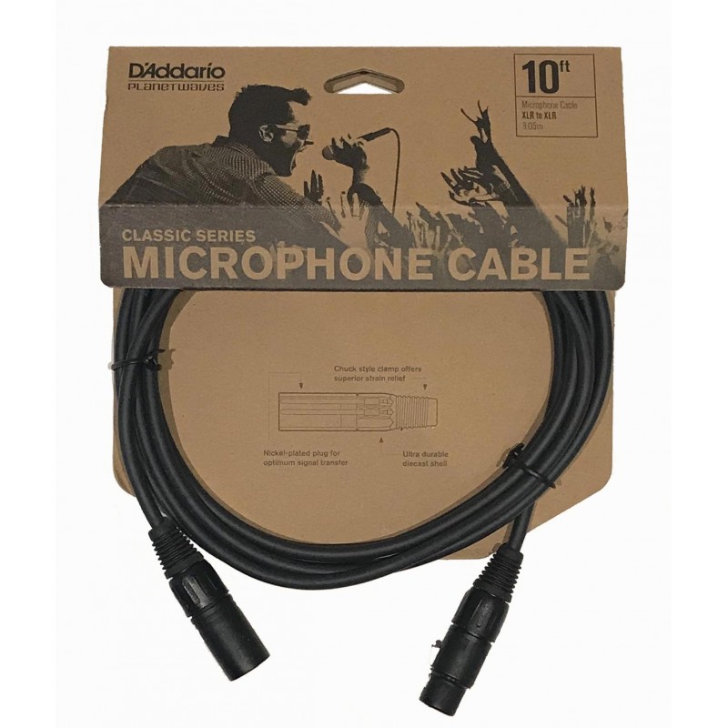 Cable para micrófono color negro balanceado, 3 m Planet Waves PW-M-10 