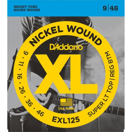 Cuerdas Eléctrica D´Addario EXL125 Nickel Wound 09-46 Super Light Top/Reg. Bottom