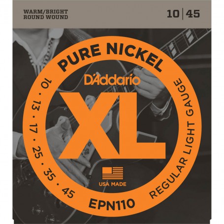 Cuerdas Eléctrica D´Addario EPN10 Pure Nickel 10-45 Regular Light Gauge