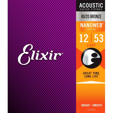 Cuerdas Acústica Elixir 11052 Nanoweb Light 12-53-53