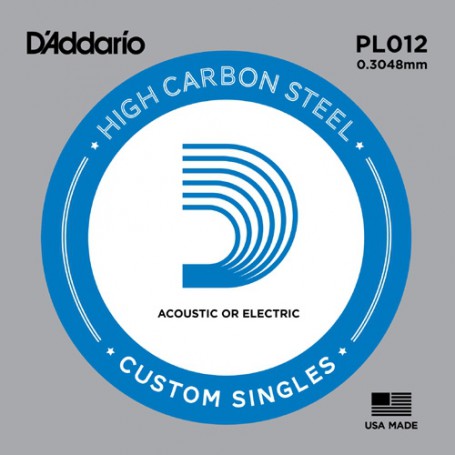 Cuerda suelta D´Addario PL012 plana para eléctrica y acústica